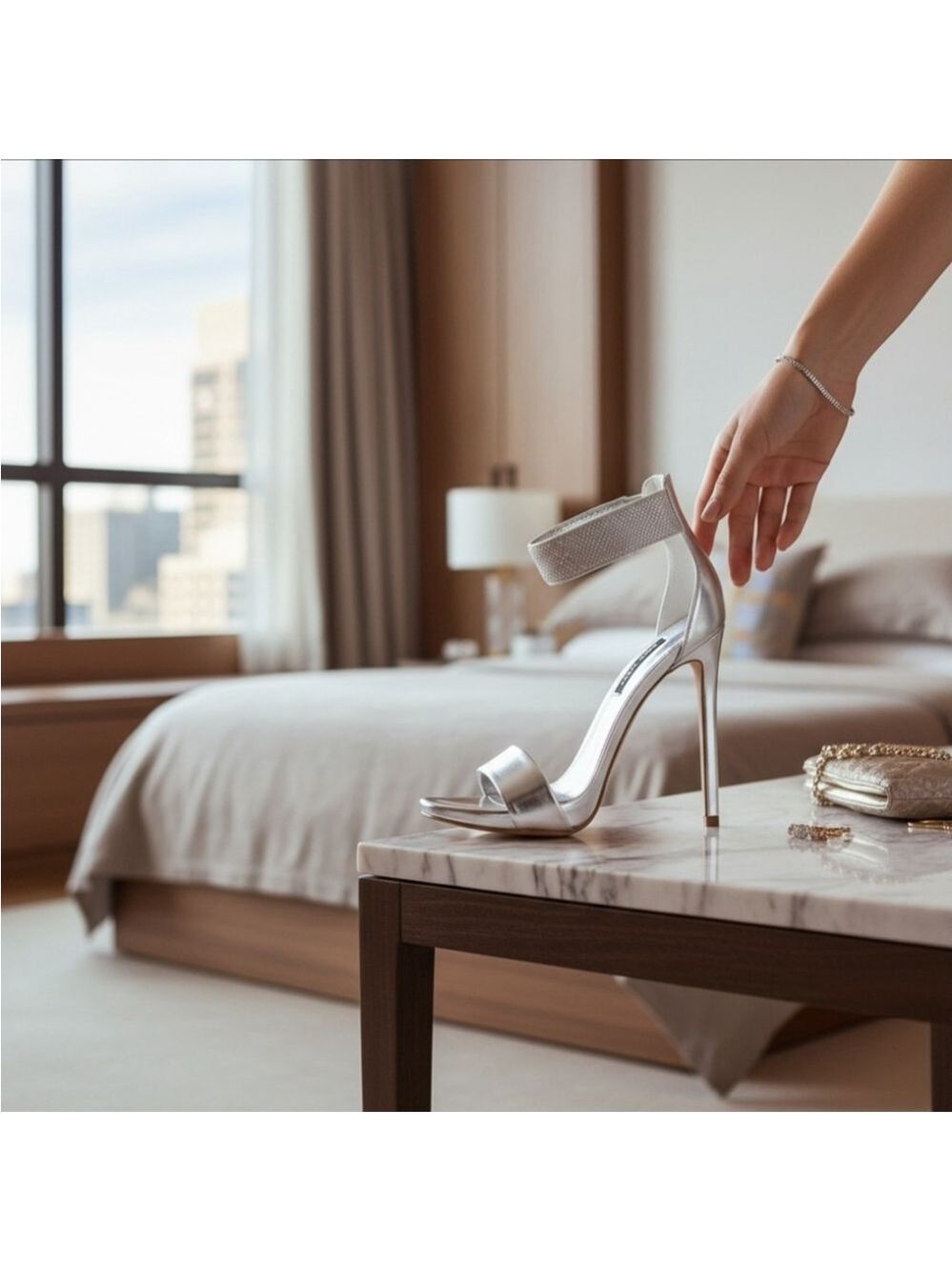 Nine West Utell Embellished Ankle Strap Stiletto Heel Sandal 9 M Silver